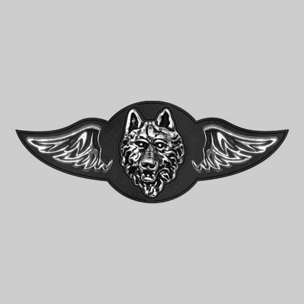 Wolfskopf – Leder-Nietflügel mit Zinnmotiv - ohne Federn, schwarze Unterlegscheibe