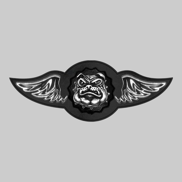 Bulldog – aile à riveter cuir et motif étain - sans plumes, rondelle noire