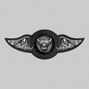 Tête de bison – aile à riveter cuir et motif étain - sans plumes, rondelle noire