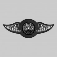 Croix celtique – aile à riveter cuir et motif étain - sans plumes, rondelle noire