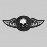 Totenkopf – Leder-Nietflügel mit Zinnmotiv - ohne Federn, schwarze Unterlegscheibe