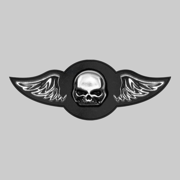 Totenkopf – Leder-Nietflügel mit Zinnmotiv - ohne Federn, schwarze Unterlegscheibe