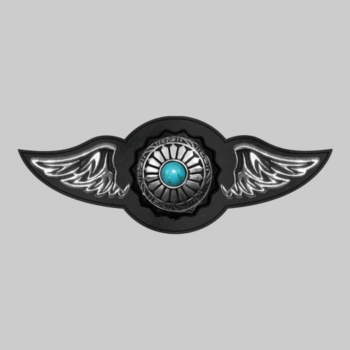 Concho turquoise – aile à riveter cuir et motif étain - sans plumes, rondelle noire