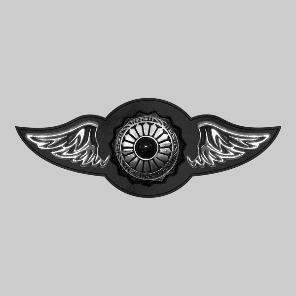 Onyx Sun Concho – leather rivet-on wing with pewter motif - without feathers, black washer