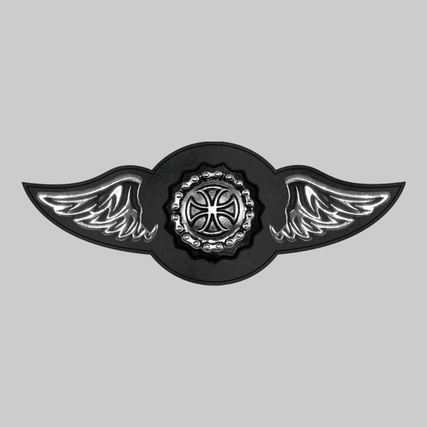 Croix de Malte chaîne – aile à riveter cuir et motif étain - sans plumes, rondelle noire