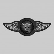 Buffalo Skull – leather rivet-on wing with pewter motif - without feathers, black washer