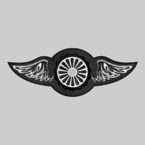 La Roulotte Sun Concho – leather rivet-on wing with pewter motif - without feathers, black washer