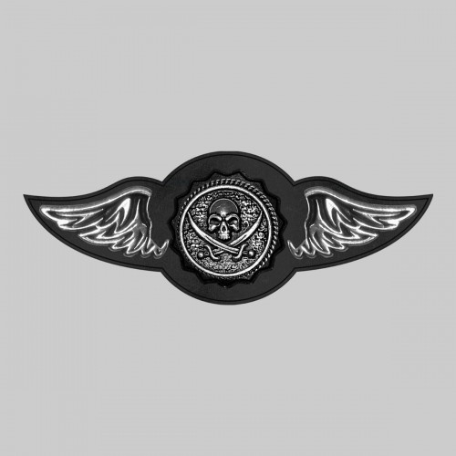 Pirate Skull – leather rivet-on wing with pewter motif - without feathers, black washer