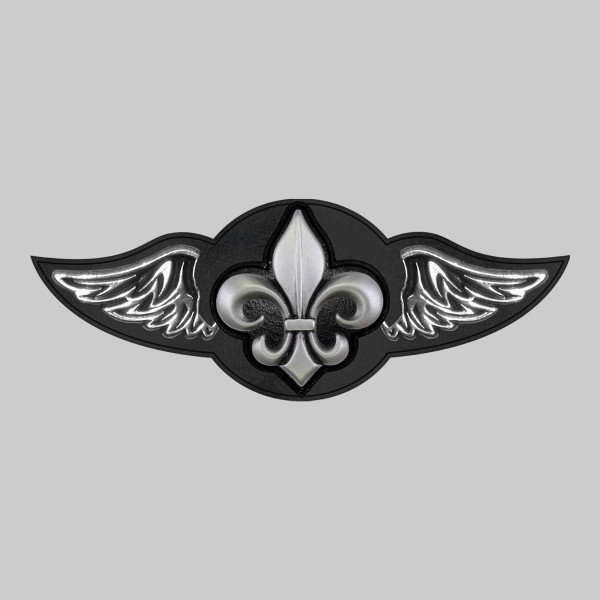 Fleur de lys – aile à riveter cuir et motif étain - sans plumes, rondelle noire