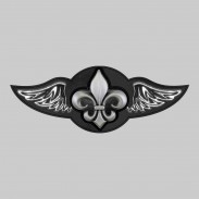 Fleur-de-lis – leather rivet-on wing with pewter motif - without feathers, black washer