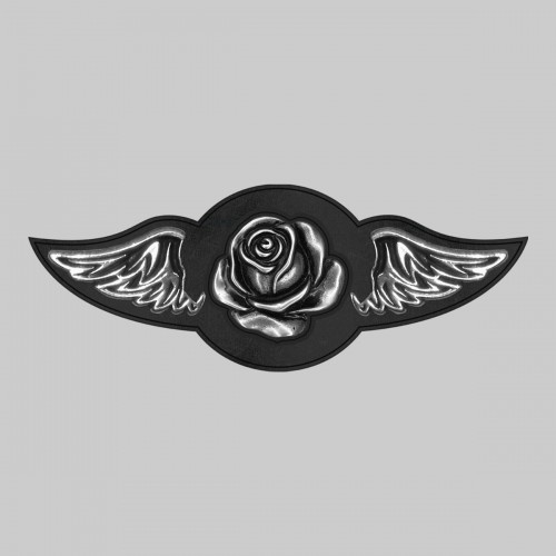 Rose épanouie – aile à riveter cuir et motif étain - sans plumes, rondelle noire