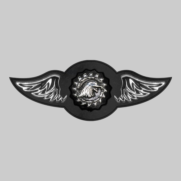 Aigle chaîne – aile à riveter cuir et motif étain - sans plumes, rondelle noire