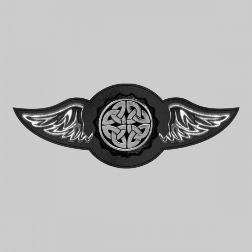 Nœud celtique – aile à riveter cuir et motif étain - sans plumes, rondelle noire