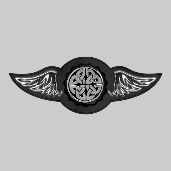 Celtic Knot – leather rivet-on wing with pewter motif - without feathers, black washer