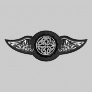 Celtic Knot – leather rivet-on wing with pewter motif - without feathers, black washer