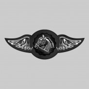 Cheval – aile à riveter cuir et motif étain - sans plumes, rondelle noire