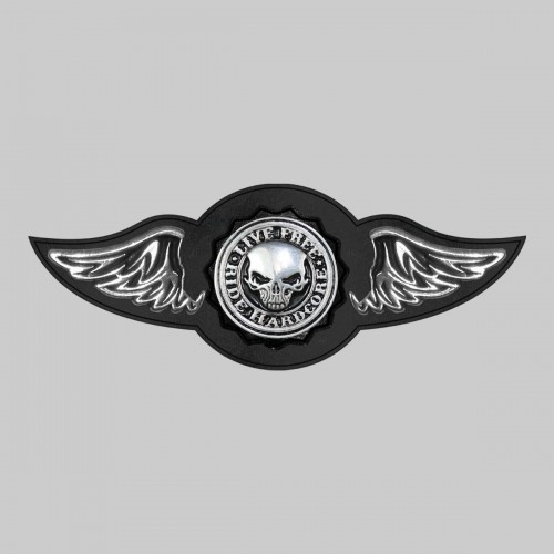 Live Free Ride Hardcore – Leder-Nietflügel mit Zinnmotiv - ohne Federn, schwarze Unterlegscheibe