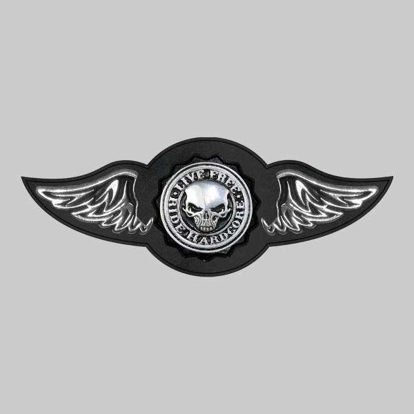 Live Free Ride Hardcore – Leder-Nietflügel mit Zinnmotiv - ohne Federn, schwarze Unterlegscheibe