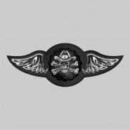 Cowboy-Totenkopf – Leder-Nietflügel mit Zinnmotiv - ohne Federn, schwarze Unterlegscheibe