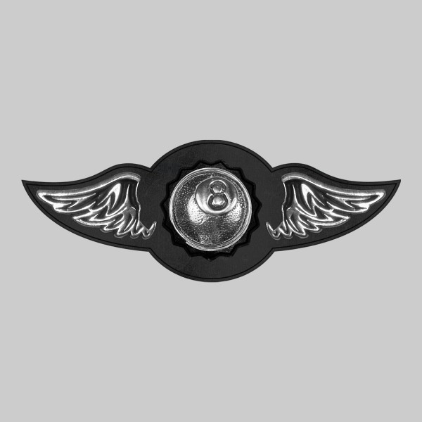 Boule 8 – aile à riveter cuir et motif étain - sans plumes, rondelle noire