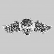 Openwork skull – large leather and pewter rivet-on wing - white leather backing