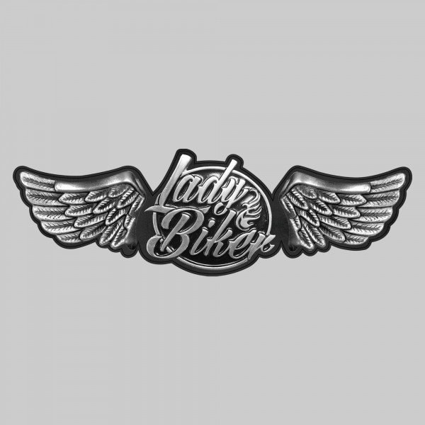 Lady Biker – grande aile à riveter cuir et étain - fond cuir noir