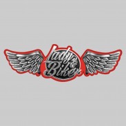 Lady Biker – large leather and pewter rivet-on wing - red leather backing