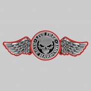 Live Free Ride Hardcore – großer Nietflügel aus Leder und Zinn - roter Lederhintergrund