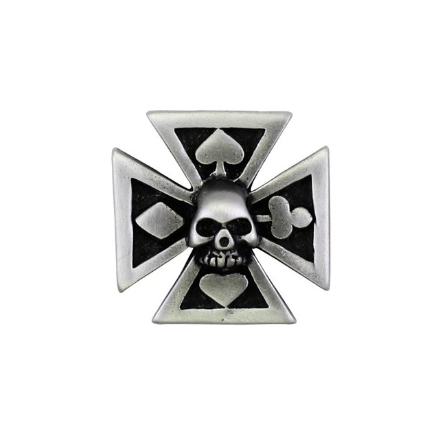 Pin's décoratif Tête de Mort Croix de Malte Biker 100% artisanal - moto