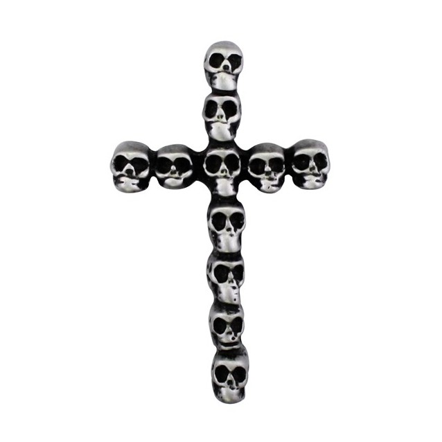 Pin Kreuz aus Totenköpfen, Zinn