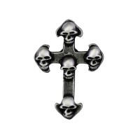 Cross with Five Skulls Pin, Pewter