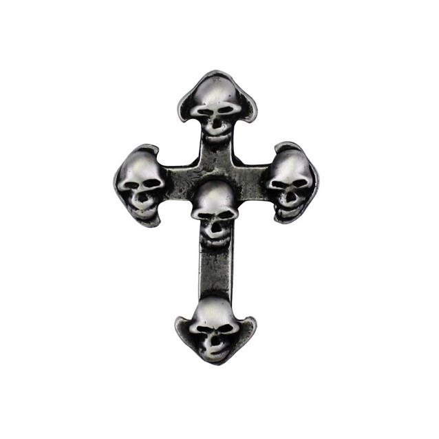 Pin’s croix aux cinq têtes de mort, étain