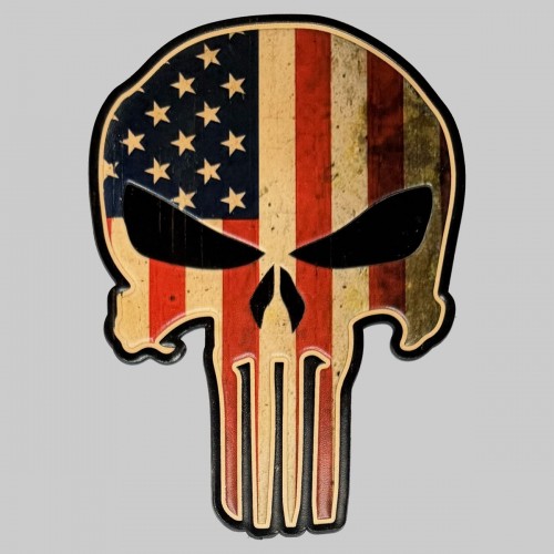 Patch tête de mort drapeau américain en cuir embouti