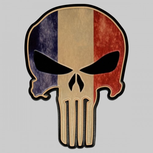 Skull patch in embossed leather, French flag
