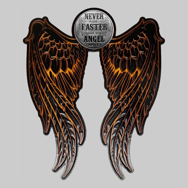 Patch ailes d’ange en cuir embouti – marron vieilli, GRV88 Never Ride Faster