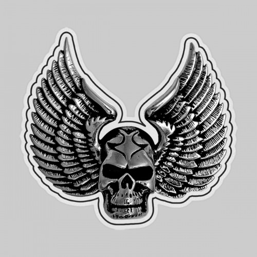 Geflügelter Totenkopf – auf weißer Lederscheibe