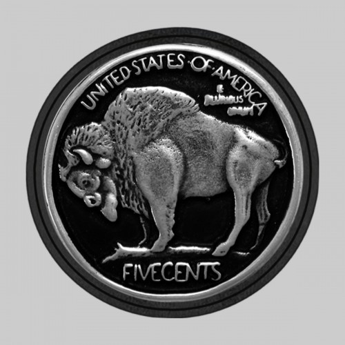 Buffalo nickel – on a black leather washer