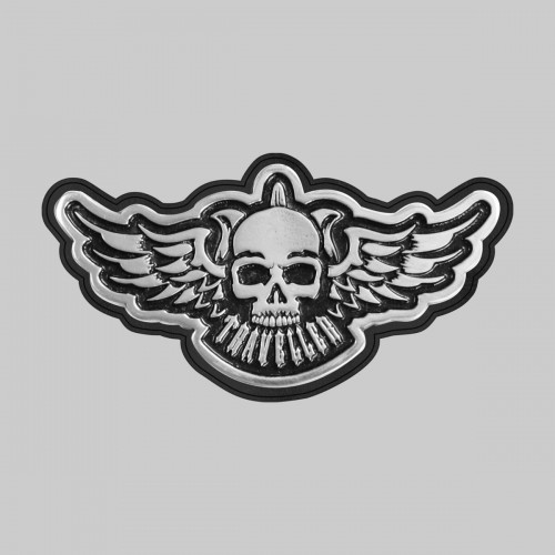 Traveller winged skull – on a black leather washer