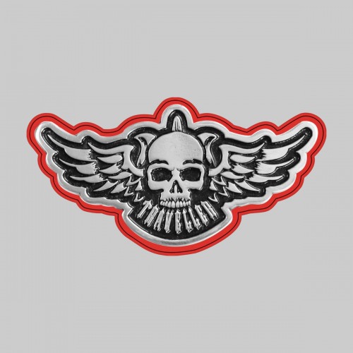 Traveller winged skull – on a red leather washer