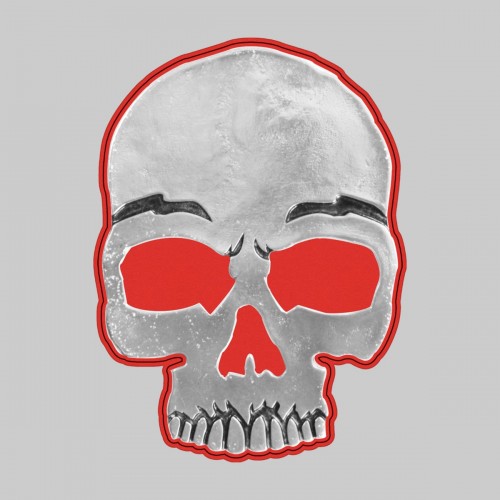 Grande tête de mort – sur rondelle de cuir rouge