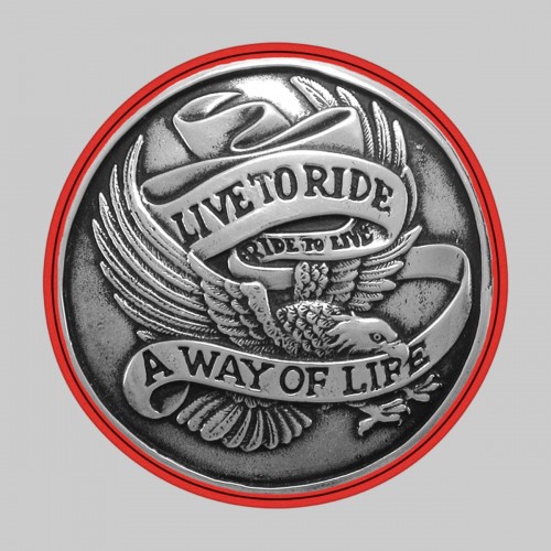 Live to Ride, métal – sur rondelle de cuir rouge