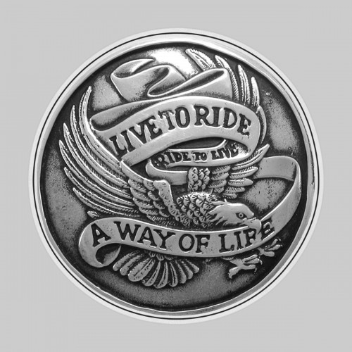 Live to Ride, metal – on a white leather washer