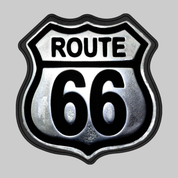 Route 66, metal – on a black leather washer
