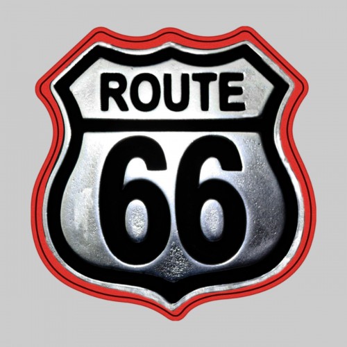 Route 66, métal – sur rondelle de cuir rouge
