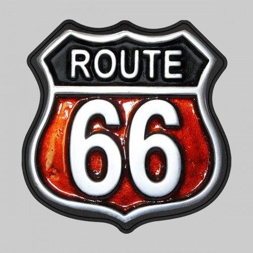 Route 66, orange – auf schwarzer Lederscheibe