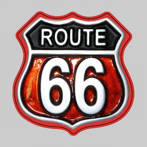 Route 66, orange – on a red leather washer