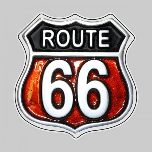 Route 66, orange – auf weißer Lederscheibe