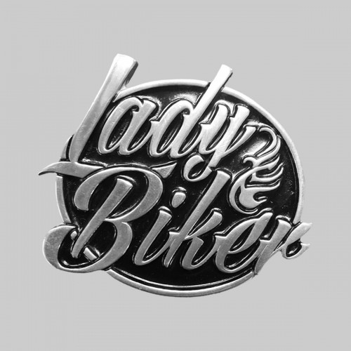 Lady Biker groß, schwarz – Nietmotiv aus Zinn, ohne Scheibe