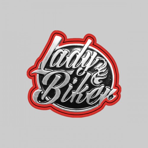 Lady Biker mittel, schwarz – auf roter Lederscheibe