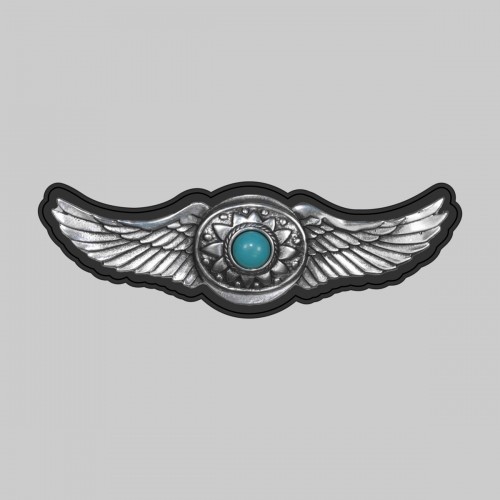Aile turquoise – sur rondelle de cuir noire